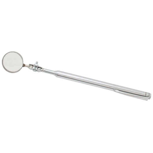 PROTO J2370XL telescoping inspection mirror with round adjustable mirror and pocket clip, studio angle on white background.