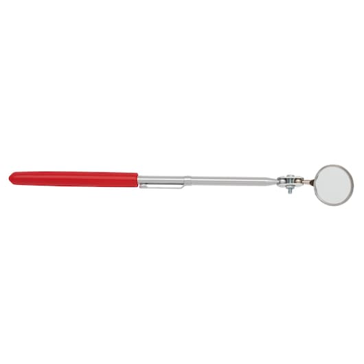PROTO J2370 inspection mirror with a red handle, round adjustable mirror, side view on white background.