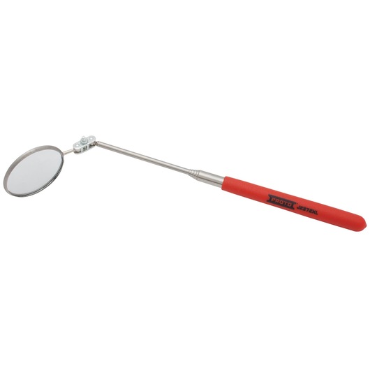 PROTO J2372XL inspection mirror with red handle and extendable metal shaft, side view on white background.