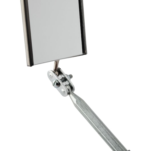 PROTO J2373 inspection mirror with metal handle and rectangular adjustable head, close-up on white background.