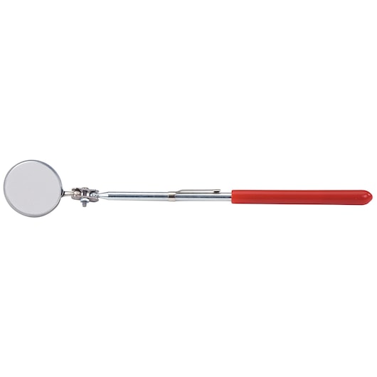 PROTO J2374 inspection mirror with a round adjustable head and red handle, side view on white background.