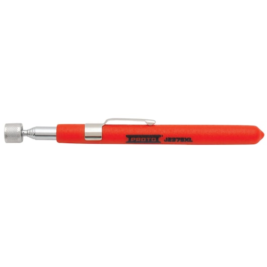 Photo of PROTO J2375XL orange telescoping magnetic pickup tool, side view on white background.