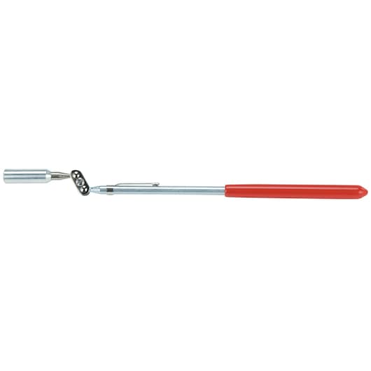 PROTO J2376A telescoping magnetic pick-up tool with red handle, silver shaft, photography, side view on white.
