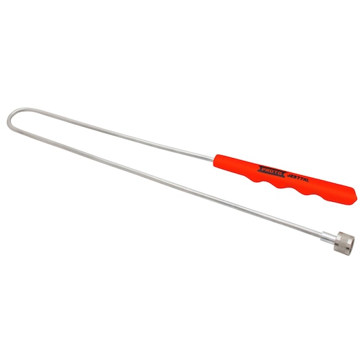 PROTO J2377XL retrieval tool with red handle, straight metal shaft, photographed on white background.