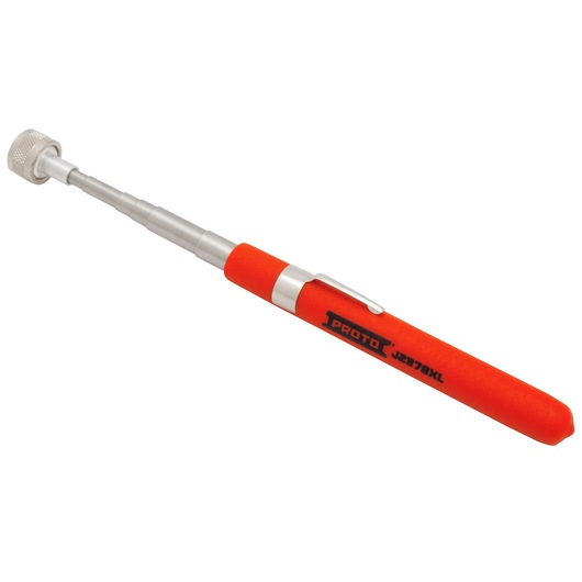 PROTO J2378XL telescoping magnetic pickup tool with red handle, side angle on white background.