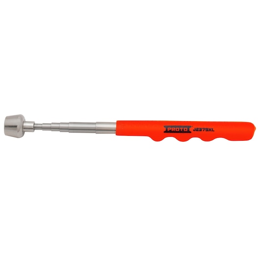 PROTO J2379XL telescoping magnetic pickup tool with orange handle, side view, on white background.