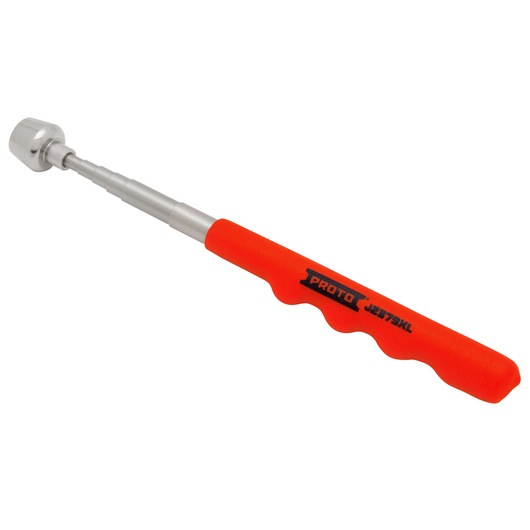 Photo of a PROTO J2379XL telescoping magnetic pick-up tool with silver shaft and red ergonomic handle, angled on white background.