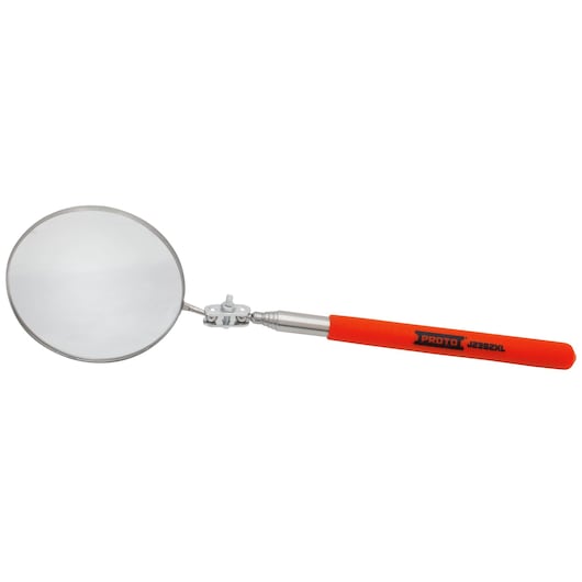 Photo of PROTO J2382XL inspection mirror with round mirror and orange handle, product shown on white background.