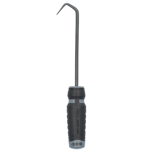 Photo of PROTO J2383 black angled pick tool with ergonomic handle, straight-on angle, on white background.