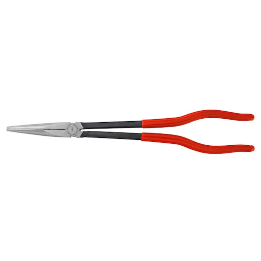 PROTO J240G long nose pliers with red curved handles, side view on white background.