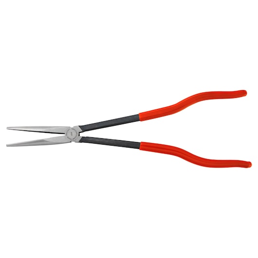 PROTO J240G long nose pliers with red curved handles, side view on white background.