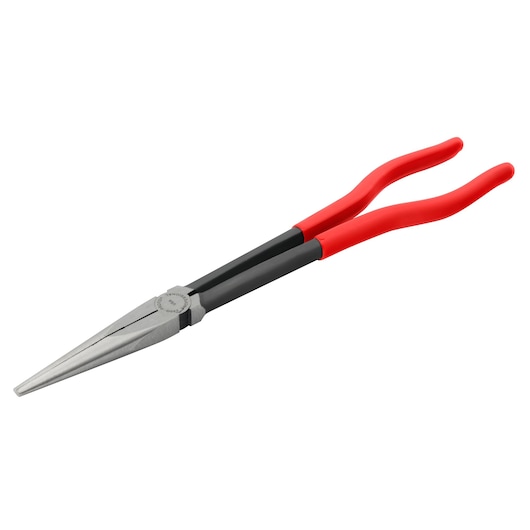 PROTO J240G long nose pliers with red handles, angled view on white background.