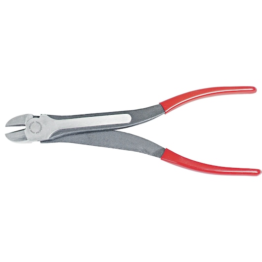 PROTO J244G diagonal cutting pliers with red handles, side view on white background.
