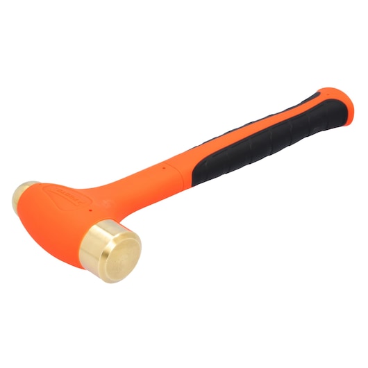 PROTO J24DFBA brass hammer with orange and black handle, side angle, white background.
