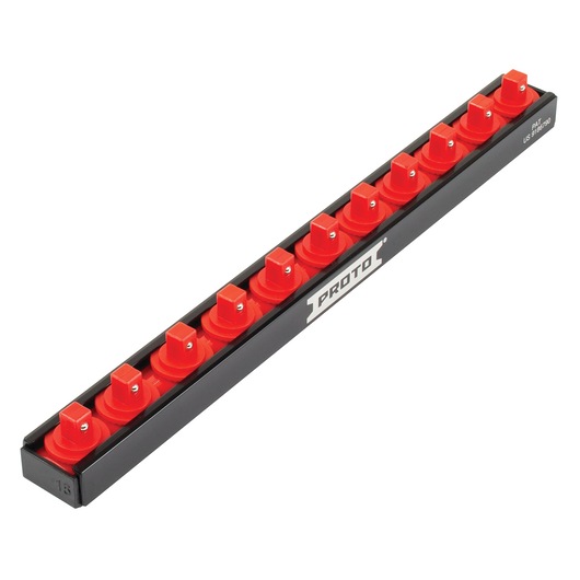 PROTO J2502RS socket organizer with red clips, photography at an angled view on white background.