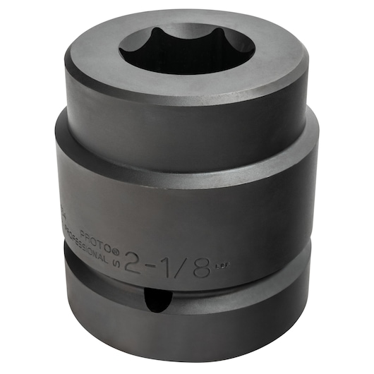 PROTO J25034 black industrial impact socket, large size, side angle on white background.