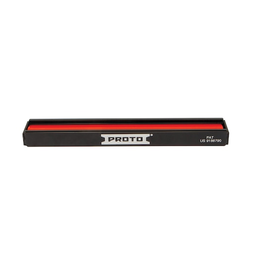 PROTO J2506R black and red socket organizer rail, front angle, on white background.