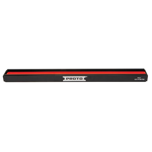 PROTO J2507R long black and red socket rail with logo, front angle, on white background.