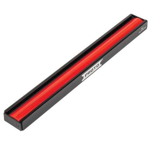 PROTO J2508R socket organizer rail, black and red, angled view on white background.