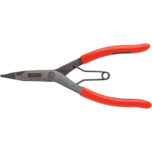 PROTO J250G snap ring pliers with red handles, side view on white background.
