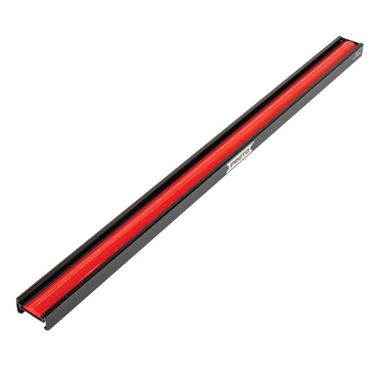 PROTO J2511R socket rail, black and red metal, angled on white background, tool organization accessory.