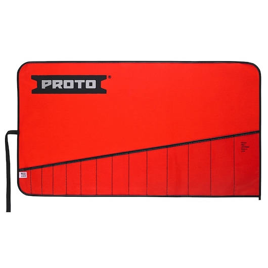PROTO J25TR08C red tool organizer mat with black trim and pockets, flat front angle.