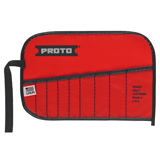 PROTO red tool pouch J25TR09C with black trim and stitched slots, front view on white background.