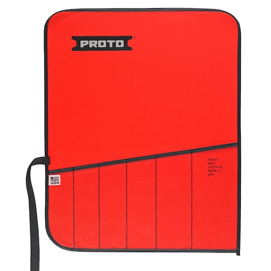 PROTO J25TR19C red tool pouch with black trim, multiple slots, photographed on white background.
