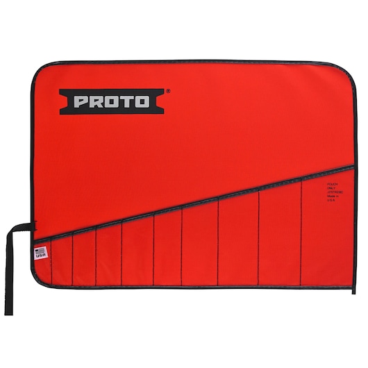 PROTO J25TR28C red tool pouch with black trim, multiple slots, flat front angle.