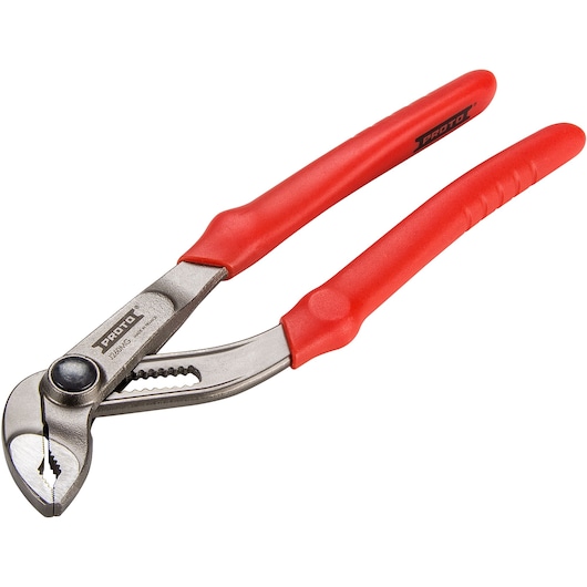 PROTO J260MG groove joint pliers with red handles, angled view on white background.
