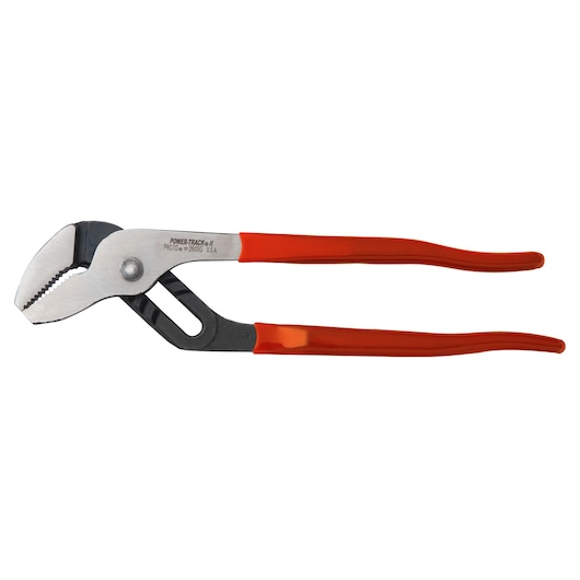 PROTO J260SG tongue and groove pliers with red handles, side angle on white background.