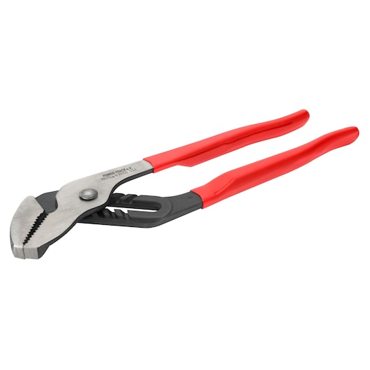 PROTO J260SG adjustable groove joint pliers with red handles, front angle on white background.
