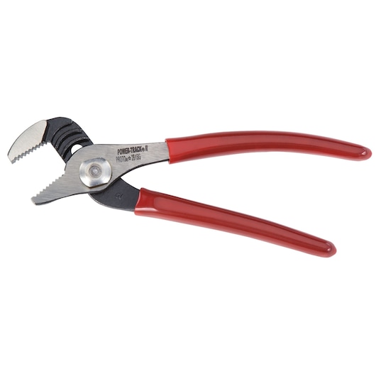 PROTO J261SG adjustable groove joint pliers with red handles, side angle, on white background.