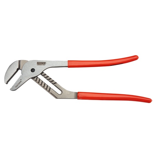 PROTO J265SGXL groove joint pliers with red handles, side view on white background.