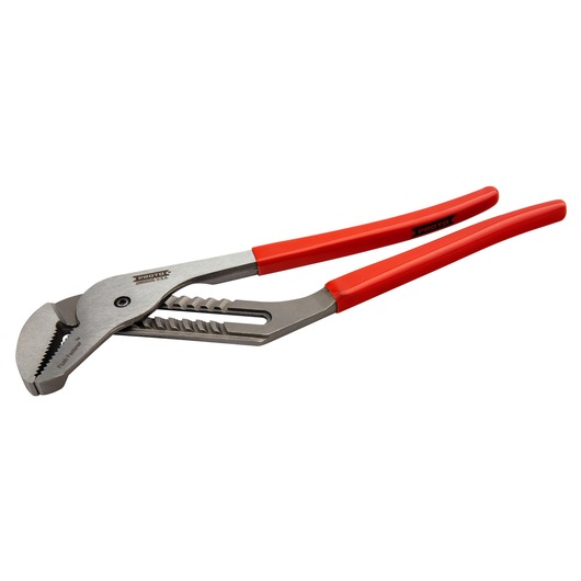 PROTO J265SGXL tongue and groove pliers with red handles, angled view on white background.