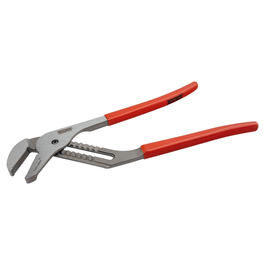 PROTO J265SGXL adjustable slip joint pliers with orange handles, side angle on white background.