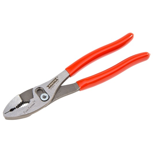 PROTO J278GXL adjustable pliers with red handles, side angle, white background.