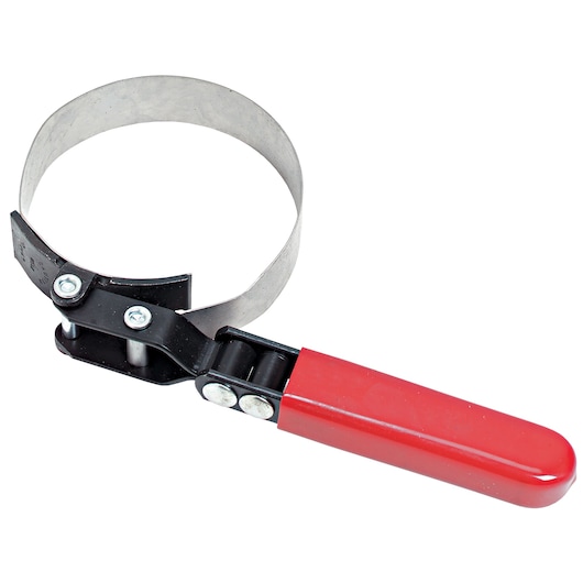 PROTO J3006 oil filter wrench with metal band and red handle, product photography on white background.