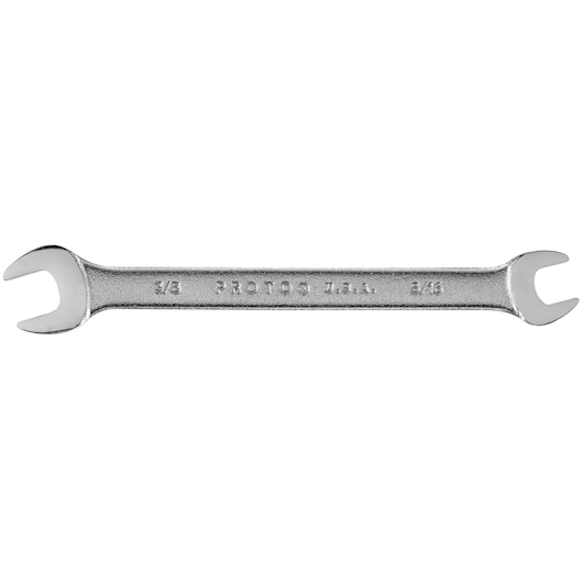 PROTO J3020 double open end wrench, silver, photography of tool flat on white background.