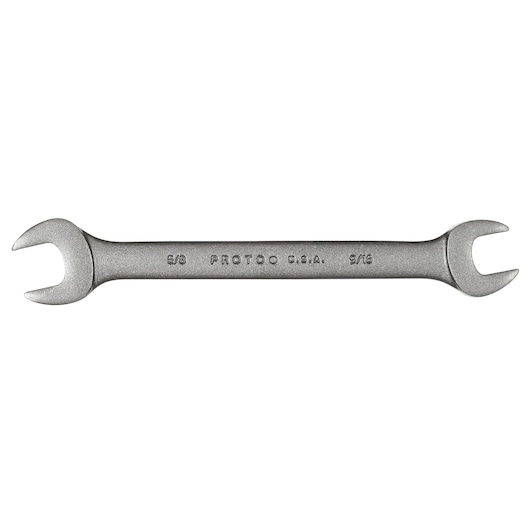Photo of PROTO J3030B open-end wrench, dual head, steel finish, flat lay on white background.