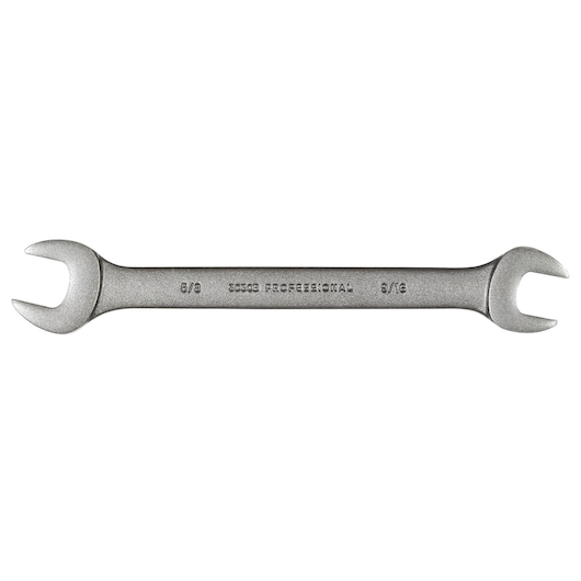 PROTO J3030B professional open-end wrench, dual size 5/8 and 9/16, silver finish, top view, white background.