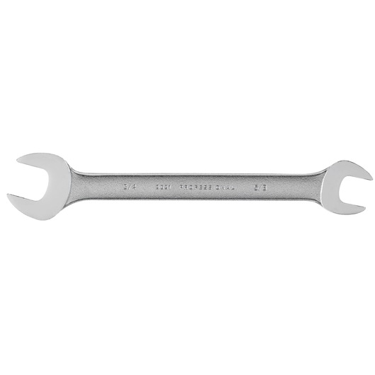 PROTO J3031 chrome open-end wrench, two sizes, product photography, front angle on white background.
