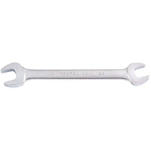 PROTO J3034 open-end wrench, silver, dual head, angled on white background, hand tool category.