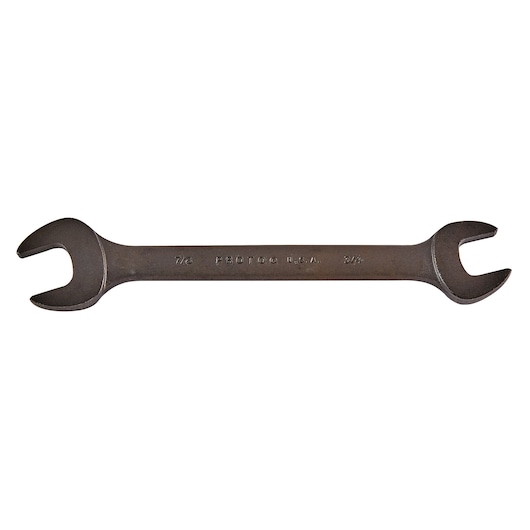PROTO J3039B double open-end wrench, matte steel, two different jaw sizes, top view on white background.