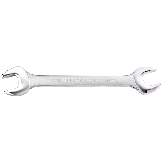 PROTO J3055 double open-end wrench, silver finish, photography, front angle on white background.