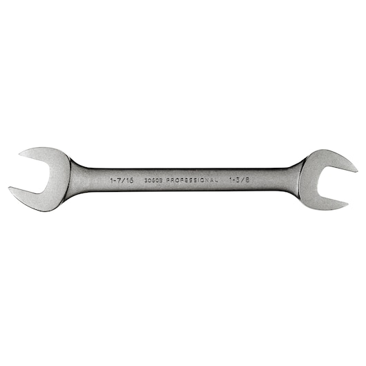 PROTO J3060B double open-end wrench, silver, two open jaws, top view on white background.