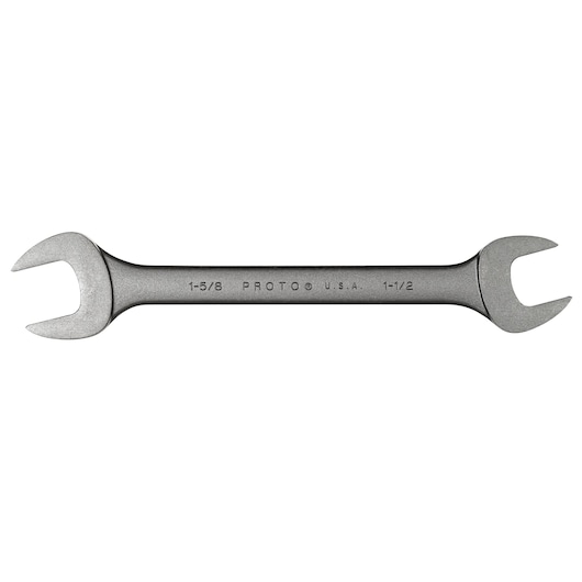 PROTO J3070B double open-end wrench with 1-5/8 and 1-1/2 inch ends, steel tool, top view on white background.
