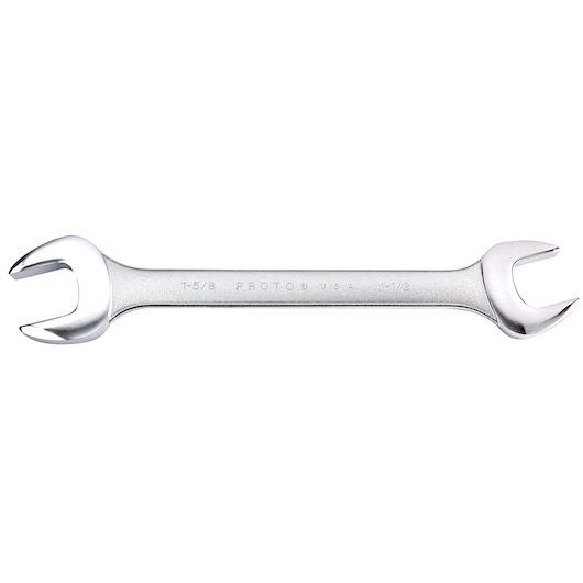 PROTO J3070 steel double open-end wrench, photography, top view, silver finish, hand tool.