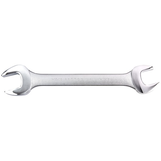 PROTO J3075 open-end wrench, silver metal, dual head, product side view on white background.