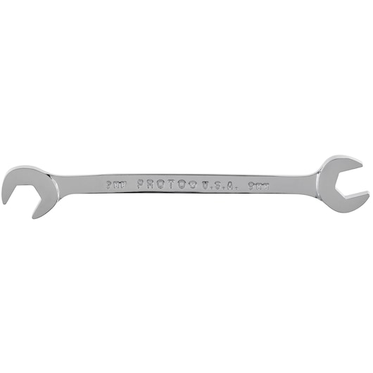 PROTO J3109M chrome double open-end wrench, 9mm, side angle on white background.
